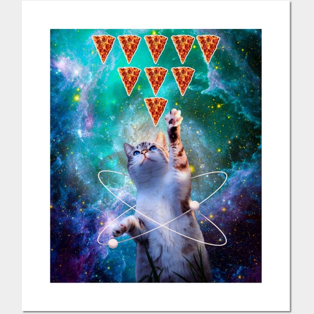 Space Galaxy Cat Eating Pizza Wall Art by Random Galaxy